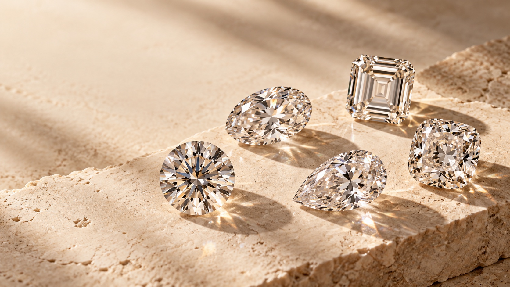Selección de diamantes en cortes redondo, oval, esmeralda, pera y cushion
